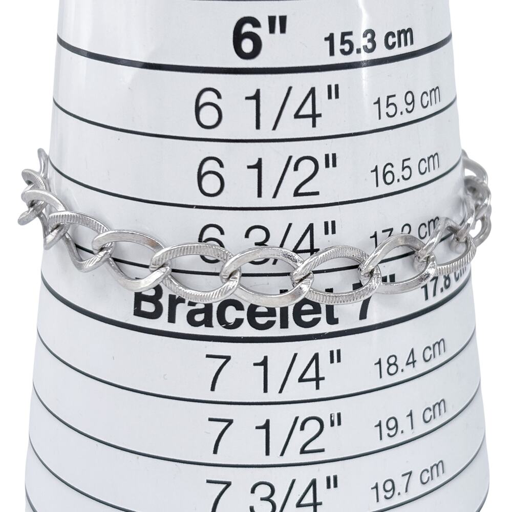 Estate Sterling Silver 925 7mm Textured Link Chain Bracelet 7" - Picture 5 of 6